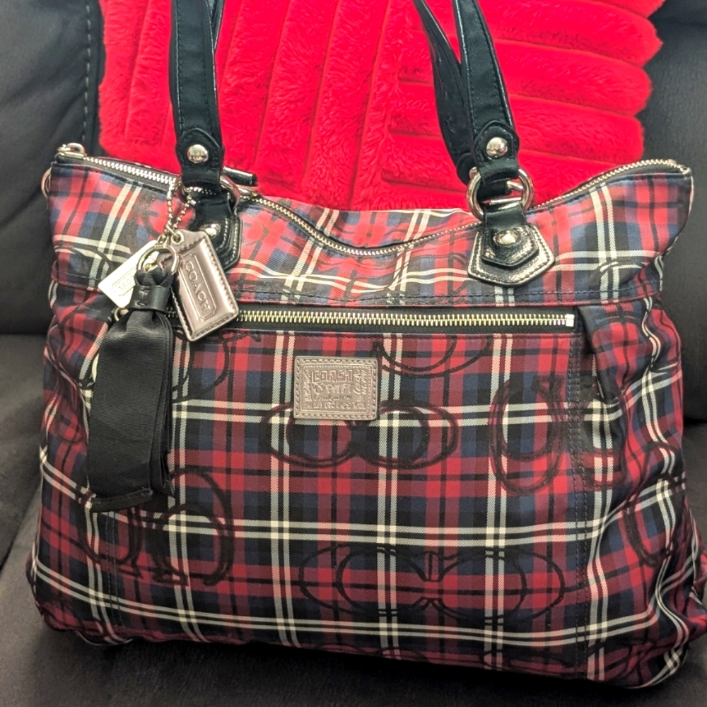 Coach Poppy Red and Blue Plaid Women's Bag